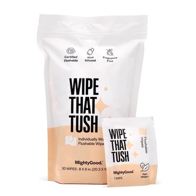 Wipe That Tush 30 Count Individually Wrapped Flushable - Fragrance Free - Ext...