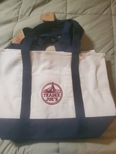 AUTHENTIC Trader Joe's Reusable Tote Bag, NWT, White And Blue