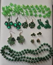 St Patrick  s Day Lot 6 Pairs Of Earrings Clover Pierced Clip Green Necklaces