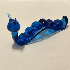 READ Vtg Pilgrim Art Glass Caterpillar Figurine Cobalt Blue Paperweight 6