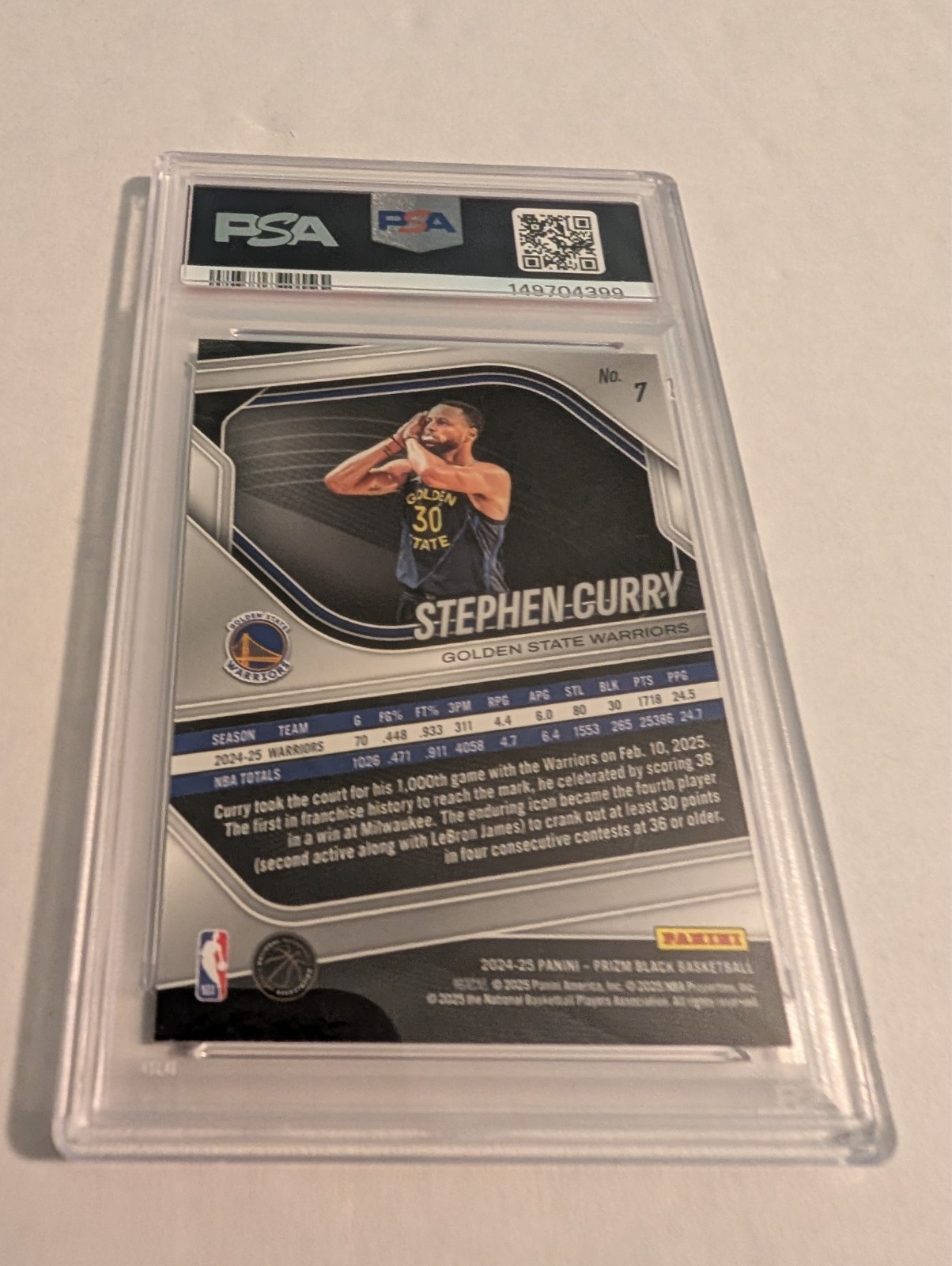 Stephen Curry 2024 Panini Prizm Black #7 PSA 9 Graded Card - Night Night! view 2