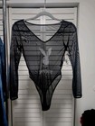 Playboy Black Sheer Stretch Long Sleeve Bodysuit Rhinestone Bunny Logo S — photo 2