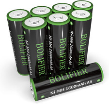 8-Pack Rechargeable AA Solar Batteries Pre-Charged, Nimh 1.2V 1600Mah High Capac