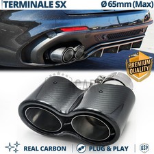 Terminale Scarico DOPPIO Tondo H Auto VERO CARBONIO per Marmitta SINISTRA Ø65mm