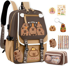 Waterproof Capybara Backpack Large-Capacity Kawaii Capybara Bag with 11-Piece Ac