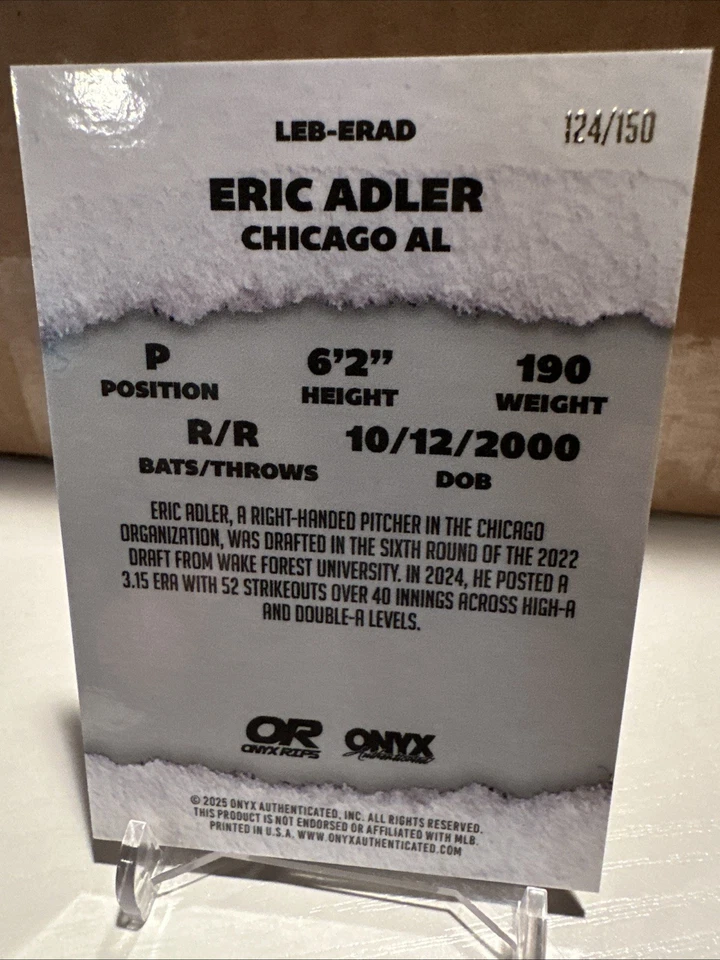 2025 Onyx Rips Limited Edition On-Card Auto Eric Adler White Six Prospect /150 - Image 2 of 4