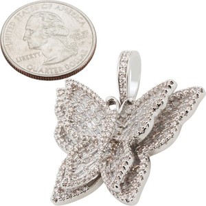 Authentic 14k Yellow/White Gold Plated AAA Cubic Zirconia Baguette Butterfly Pendant