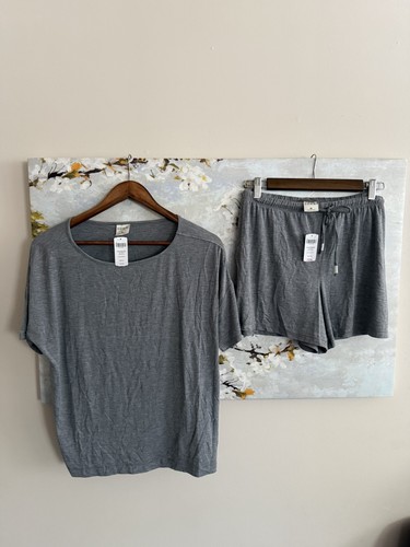 NWT Soma Cool Nights PJs Size M Short Sleeve Short Set Heather Graphite Gray