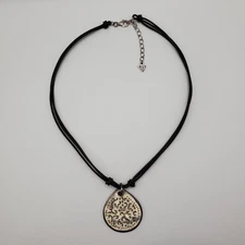 Retired Silpada Carved Lip Shell Pendant on Brown Leather Cord Necklace N1446 