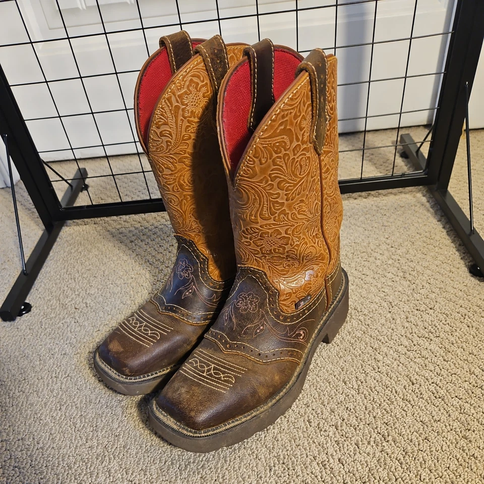 Botas de Vaquera Justin Gypsy Starlina Cosidas Floral Cuero Repujado GY9530 TALLA 9B Foto 4 de 4