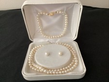 Naszyjnik i kolczyki z perłami słonowodnymi 14k żółte złoto zapięcie stalówka