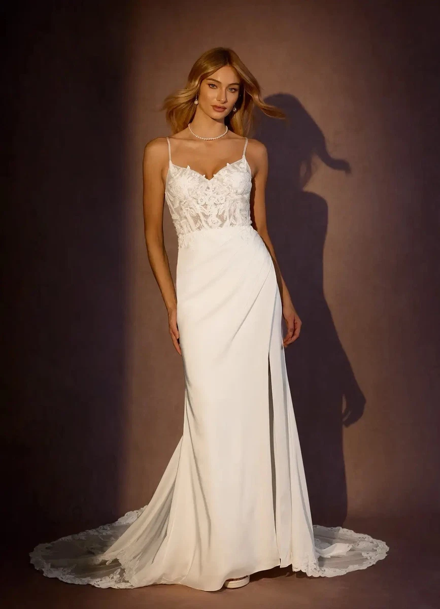Lace V Neck Column/Sheath Wedding Dresses for sale | eBay