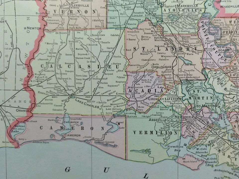 Mapa LOUISIANA 1901 22"x14" Antiguo Antiguo Original BATON ROUGE NUEVA ORLEANS Foto 4 de 4