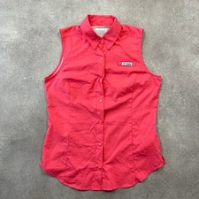 Columbia PFG Shirt Womens Small Sleeveless Snap Button-Up, Pink