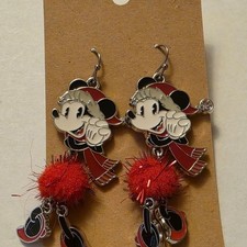 Minnie Mouse Holiday Earrings with Red Accents