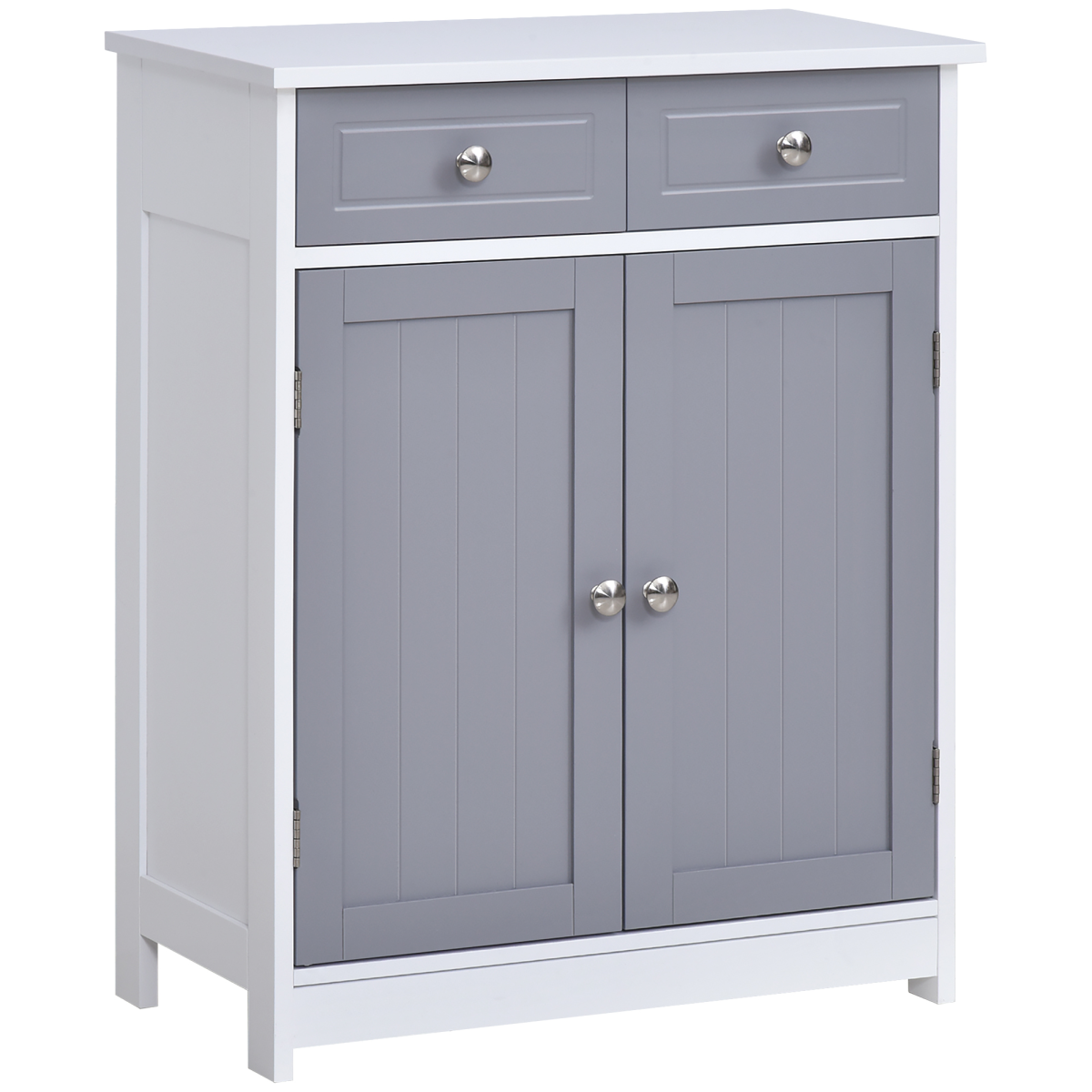 Bobobiy Grey/White 75X60cm Freestanding Bathroom Storage Cabinet Unit W/ 2 Drawers Cupboard Adjustable Shelf Metal Handles Traditional Style - Multicolour - Image 2