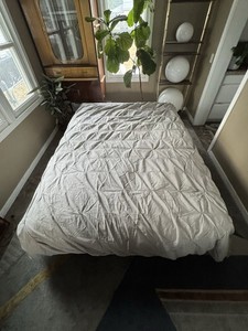 West Elm Duvet Cover Queen Organic Cotton Gray Pintuck Shell Button