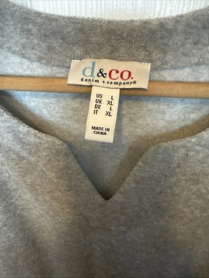 Denim And Co. Women's Terry Cloth Pullover Dress L Gray W/Pockets Foto 4 de 4