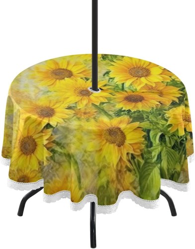 Sunflower Outdoor Tablecloth 60 Inch Waterproof Stain Wrinkle Resistant