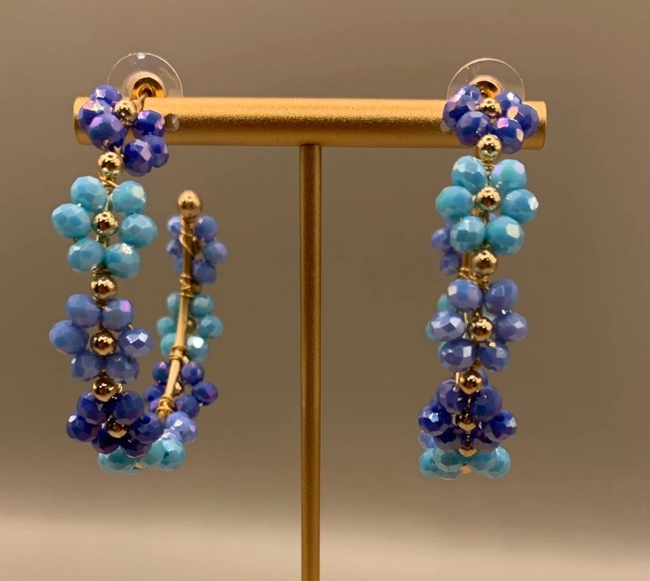 Creolen Ohrringe Blau Türkis – Perlen Hoop Hängeohrringe Damen Schmuck - Bild 2 von 4