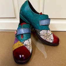 ✨ Socofy Boho Fabric Teal Red Shoes Boots Women Size US 8  EU 40 Ex Cond ✨