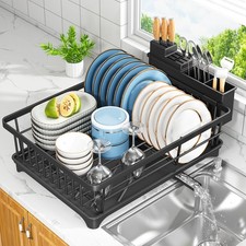 Kmiectse Dish Drying Rack B - Small Black Kitchen Rack with Utensil Holder