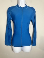 Helen Jon Scalloped Full Zip Rash Guard Royal Blue Size Large NWOT UPF 50