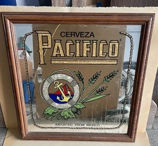 Vintage Cerveza Pacifico Mexico Beer Mirror Sign Wall Bar Nautical Plaque 18"