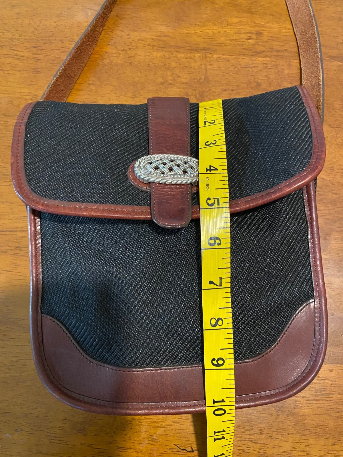 Brighton Vintage Shoulder Bag Brown Black Leather Canvas Messenger Purse thumbnail 11