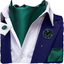 Silk Ascot for Men Self Tie Men's Cravat and Flower Lapel Pin Handkerchief Cuffl