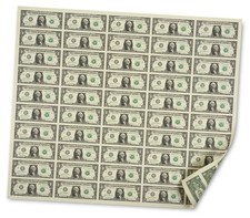 Uncut Sheet of (50) U.S. $1 One Dollar Bills NEW Item #222.