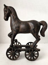 Cast Iron Horse Pull Toy On Wheels 8" Tall