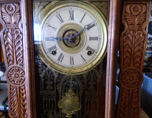 Antique Ingraham Parlor Mantle Clock With Chime Works 5L x 14W x 23H - Picture 16 of 21