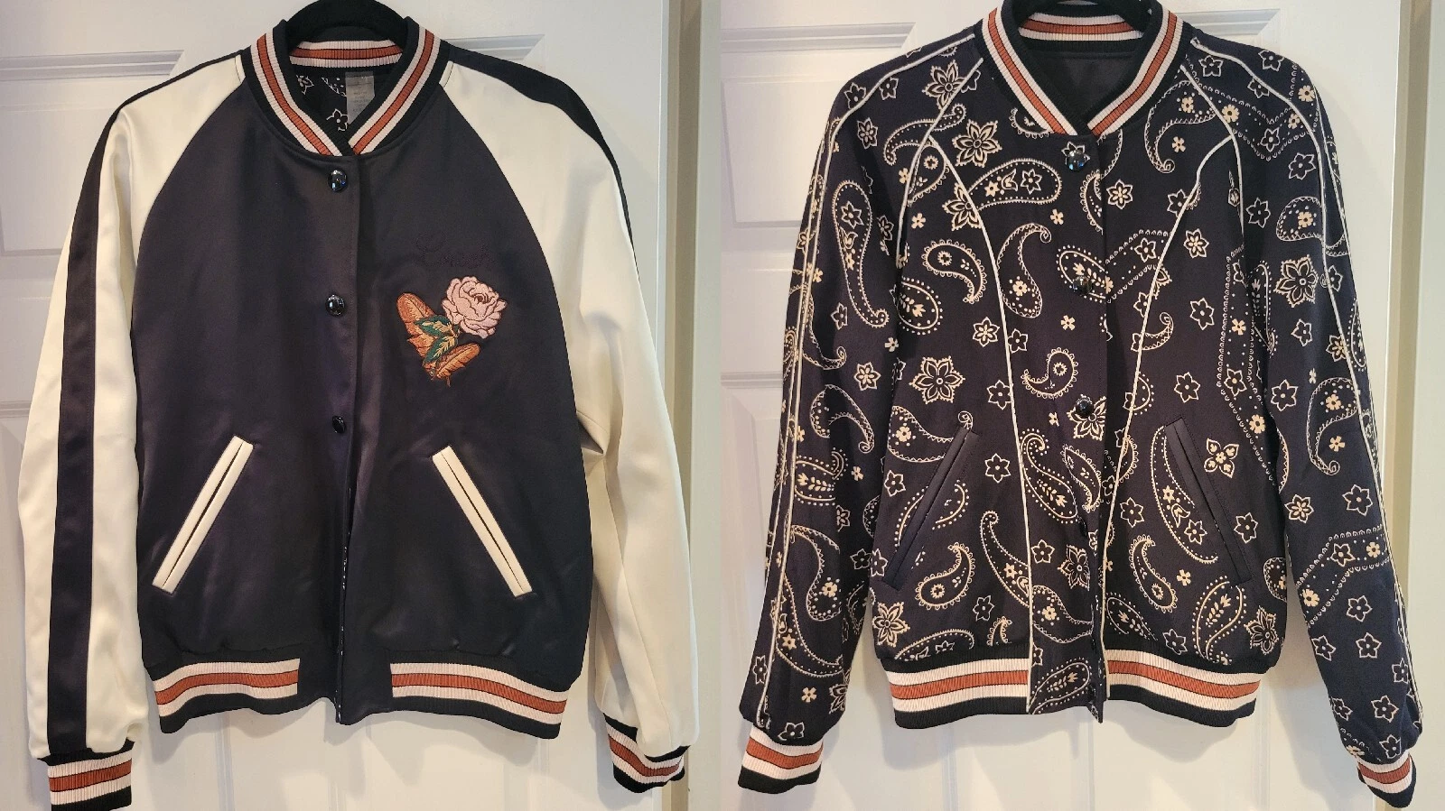 RARO COACH Giacca Bomber Donna Paisley ROSA Reversibile Varsity Taglia 10 Ritirato