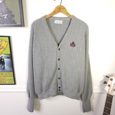 Vintage 90's Izod Lacoste Gray Cardigan Acrylic Knit Sweater Mens L Made in USA