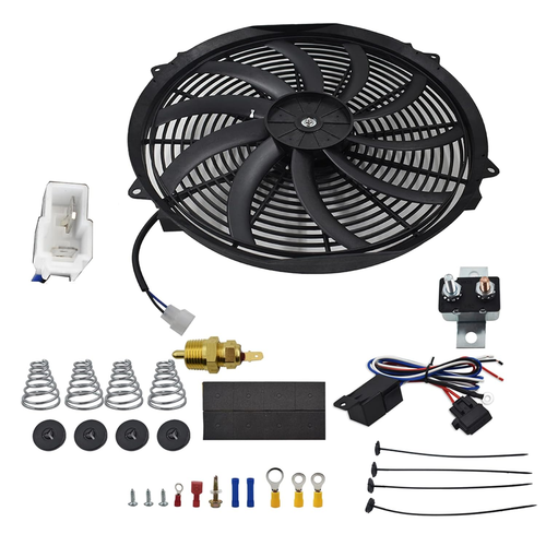 16 Electric Radiator Cooling Fan 12V Thermostat Wiring Relay Switch Kit 3500CFM | UK