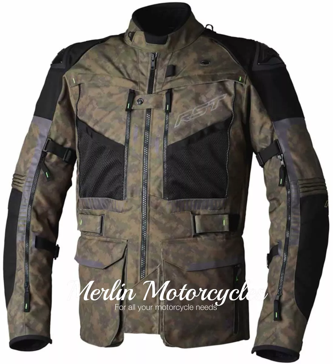 Green textile top motorcycle jacket