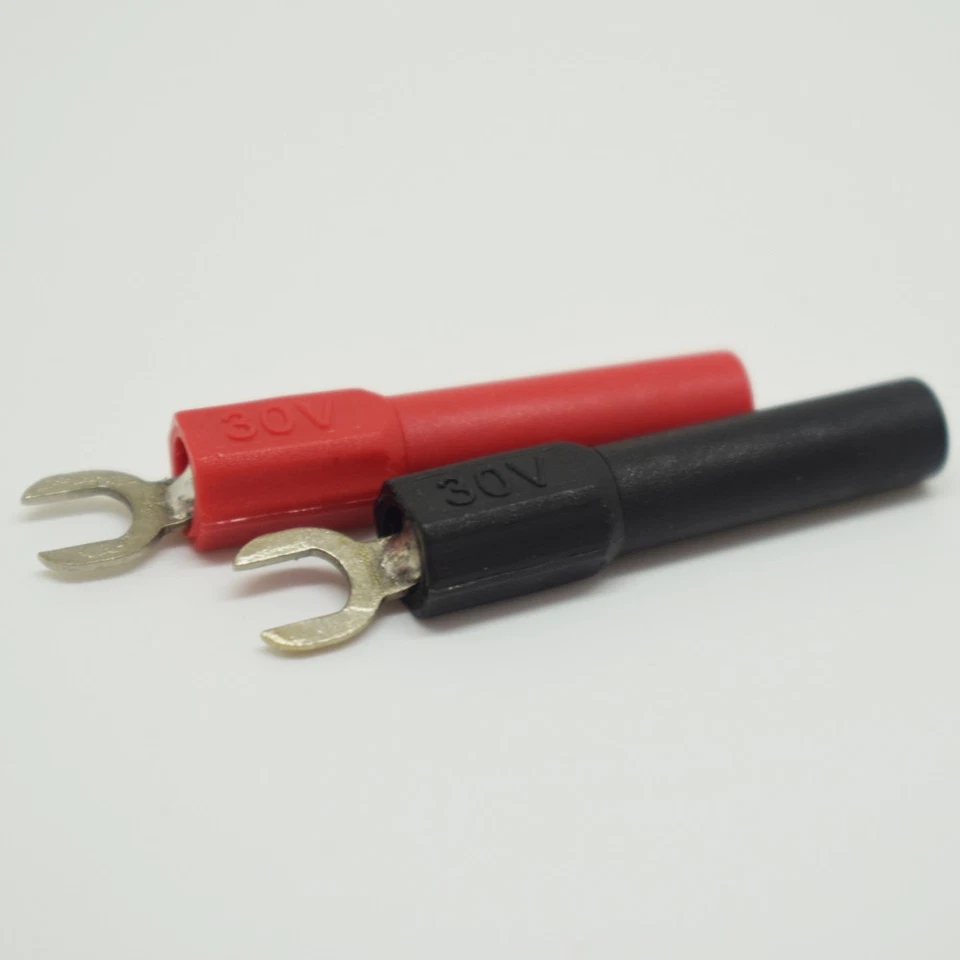 50pcs 30V 4mm Banana Female Jack to 4.3mm Spade Fork Adapter Converter R + B - Image 4 of 4