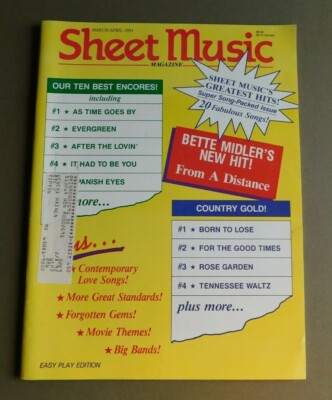 Sheet Music magazine- 1991 Easy Piano- Evergreen, Rose Garden, Born to Loose..