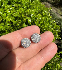 1.50Ct Round Cut Moissanite Unisex Cluster Stud Earrings 14K White Gold Plated