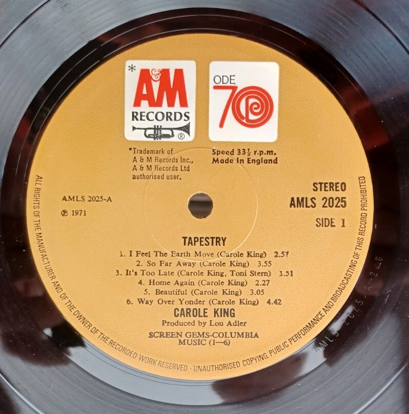 Carole King " Tapestry " Super UK Orig A&M ODE70 Logo Label On