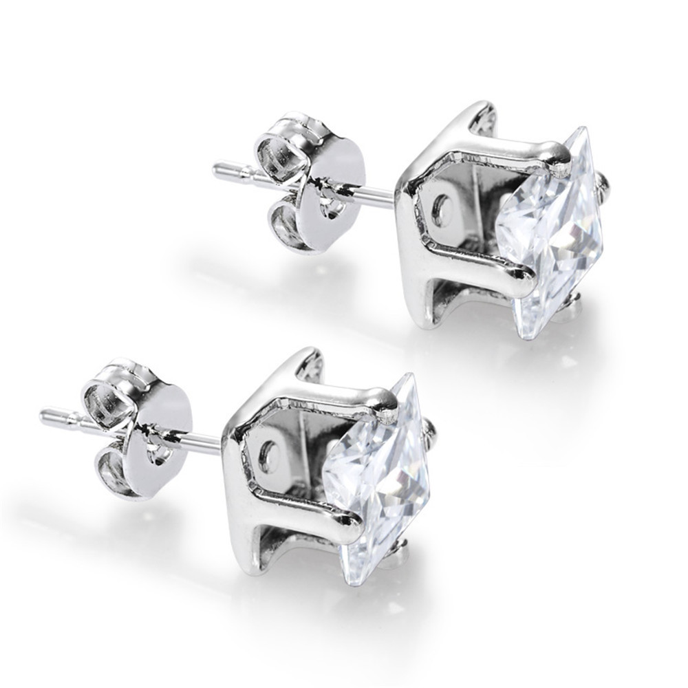 PENDIENTES PARA HOMBRE DE ORO GOLD FILE CON PIEDRA TOPACIO BLANCO CUADRADO