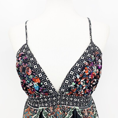 Fire Los Angeles Maxi Dress L Womens Boho Printed Festival Smocked Waist  Strappy | eBay