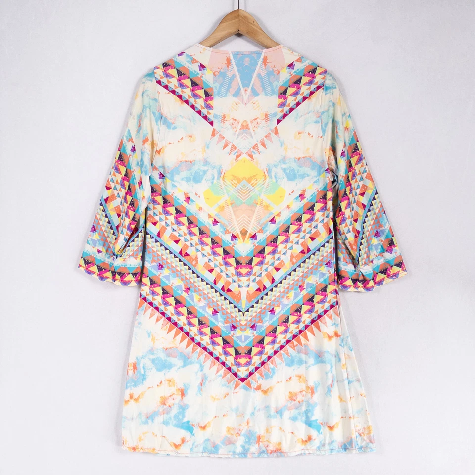 Vestido Bar III Feminino Tamanho Pequeno Multicolorido Estampa Geométrica Malha Elástica Mini Boho - Imagem 3 de 4