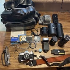 NEAR MINT Canon AE-1 Body Film Camera 3 Lenses a lot accessory working