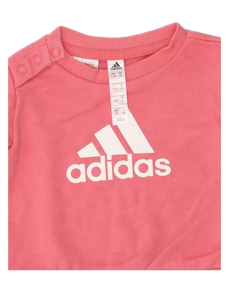 ADIDAS Baby Girls Graphic Sweatshirt Jumper 03 Months Pink Cotton BP13