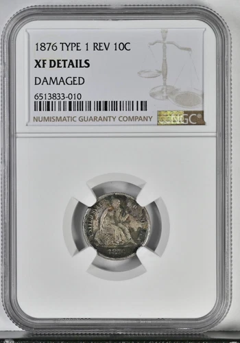 1876 10C Liberty Seated Dime Coin NGC XF Details DAMAGED 4679