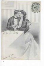 Illustration Couple A Table Le Baiser