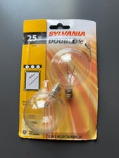 2 NEW Sylvania Doublelife 25W Light Bulbs Clear Globe Candelabra Base G16.5 READ