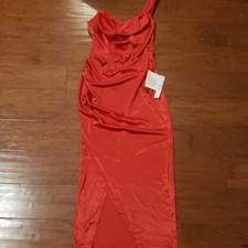 Asos Design Womens One Shoulder Red Pencil Dress Size 4 New